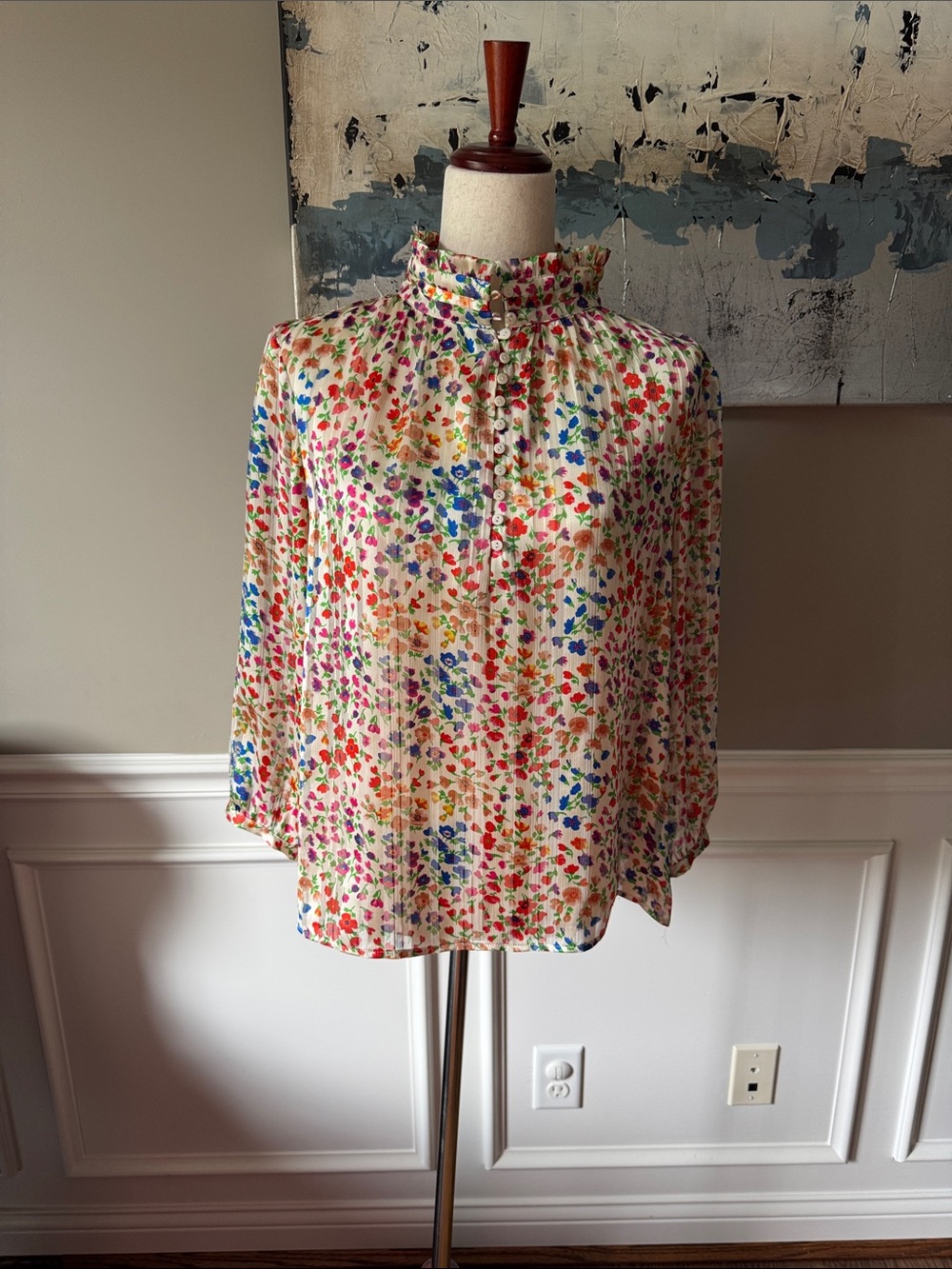 Floral Ruffle-Neck Long-Sleeve Women’s Top - Multicolor ba&sh Size 1